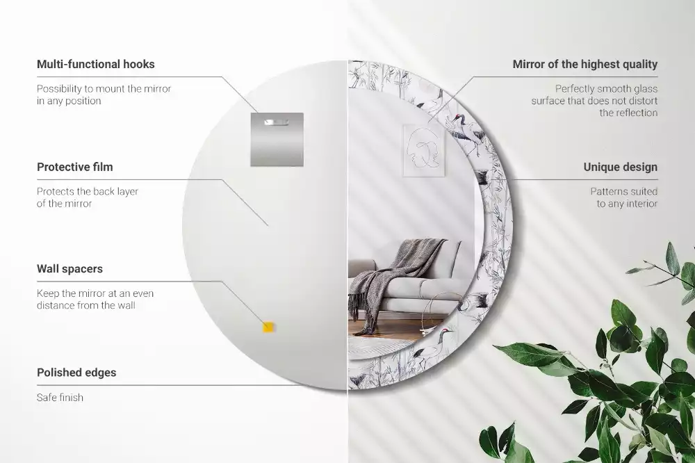 Espejo redondo con decoración Grúas aves