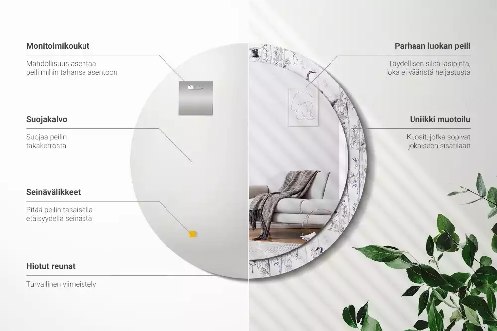 Espejo redondo con decoración Grúas aves