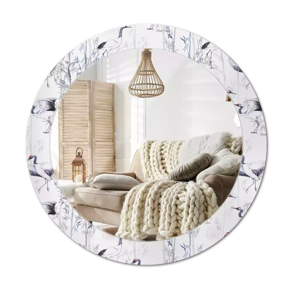 Espejo redondo con decoración Grúas aves