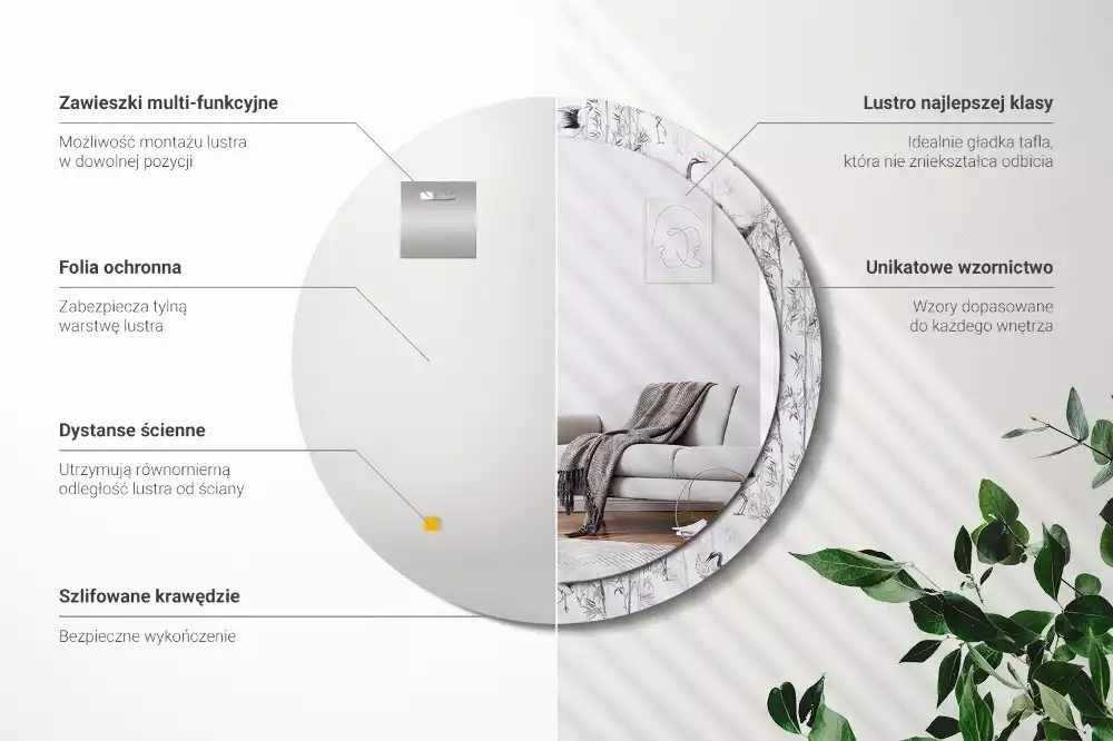 Espejo redondo con decoración Grúas aves