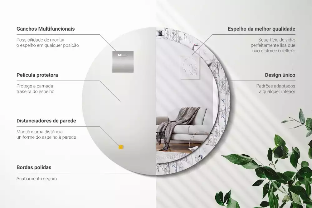 Espejo redondo con decoración Grúas aves