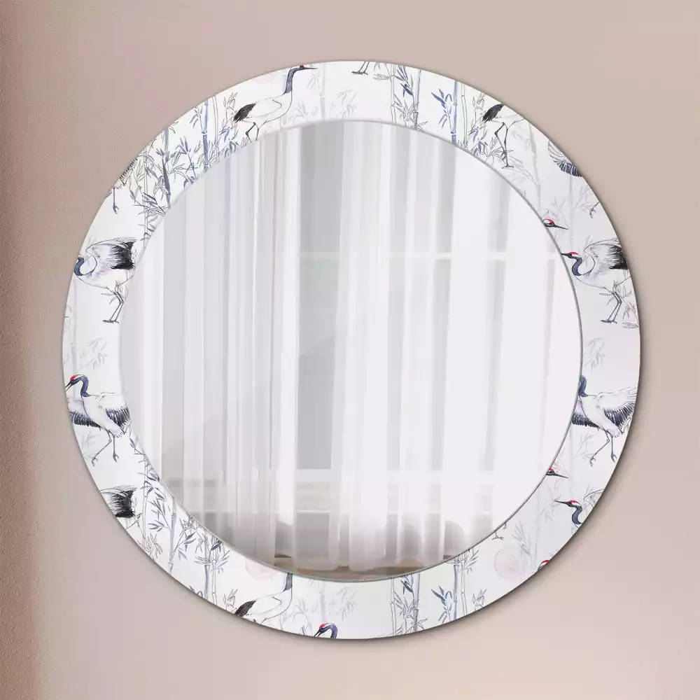 Espejo redondo con decoración Grúas aves
