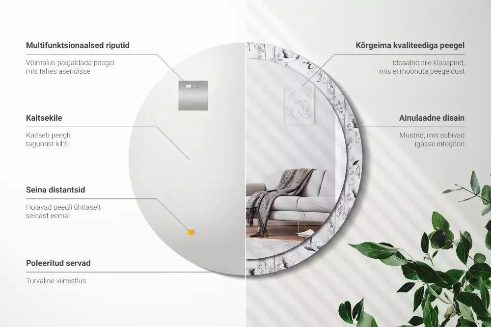 Espejo redondo con decoración Grúas aves