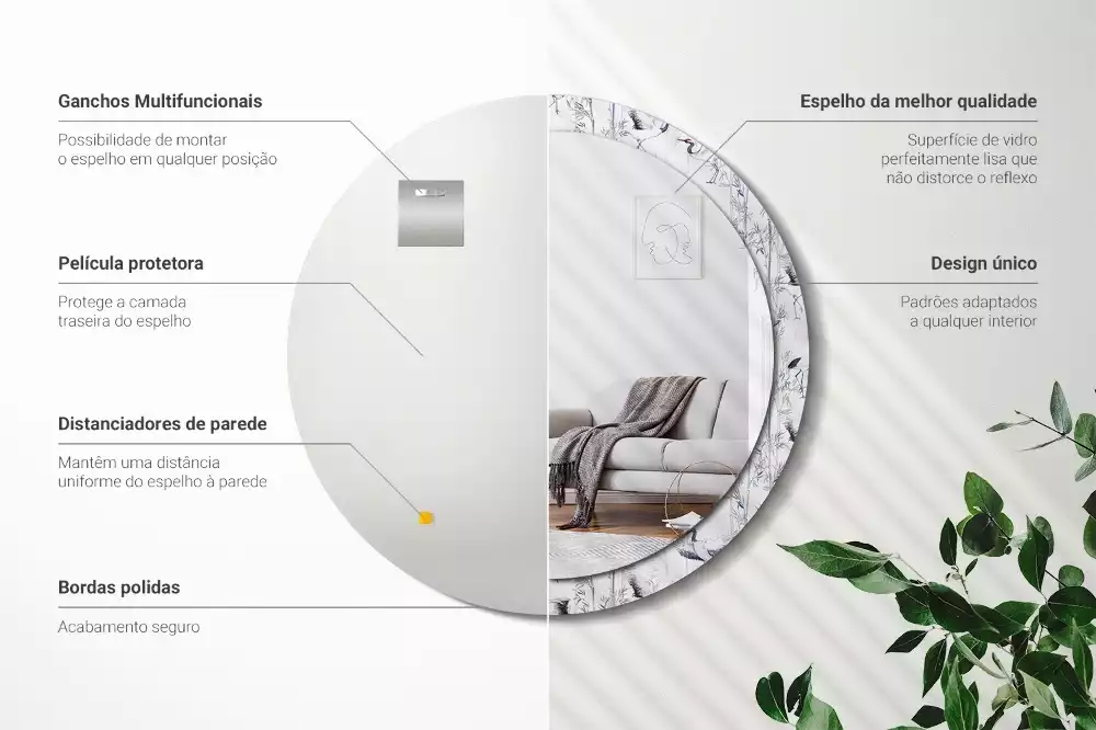 Espejo redondo con decoración Grúas aves