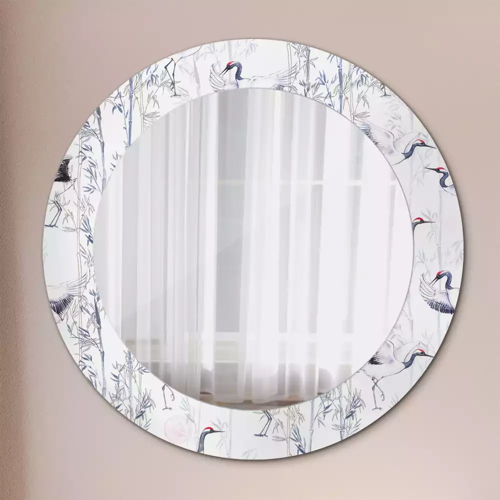 Espejo redondo con decoración Grúas aves
