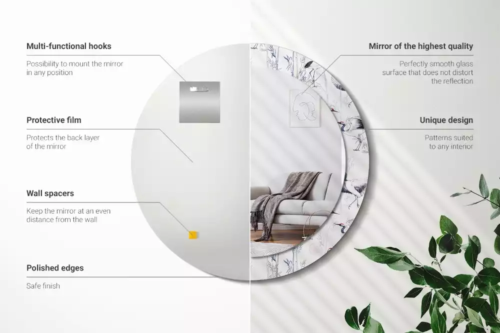 Espejo redondo con decoración Grúas aves