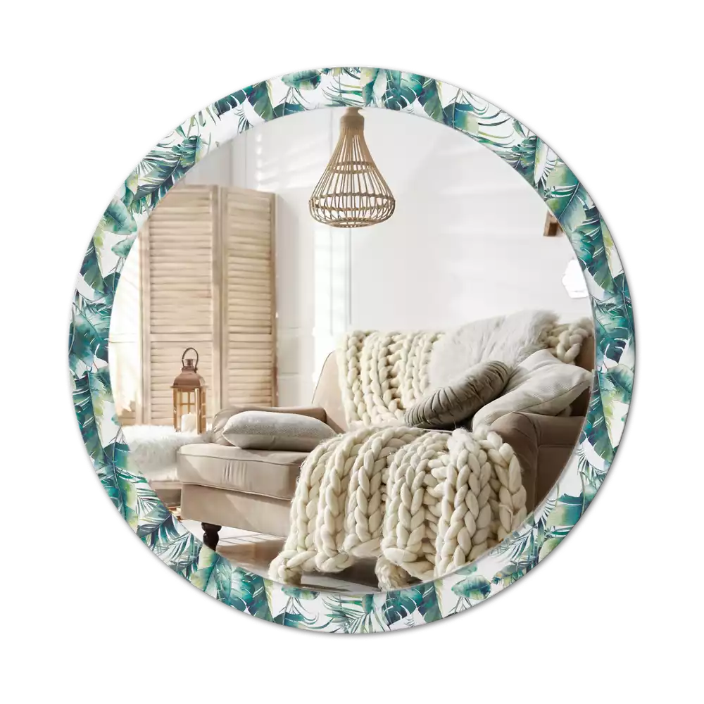 Espejo redondo con decoración Hojas