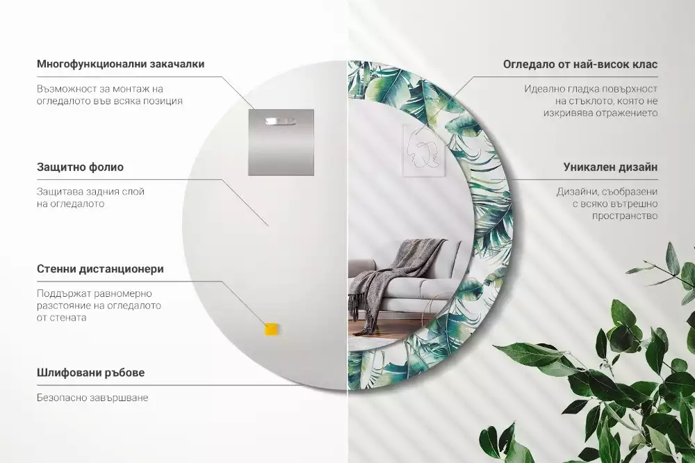 Espejo redondo con decoración Hojas