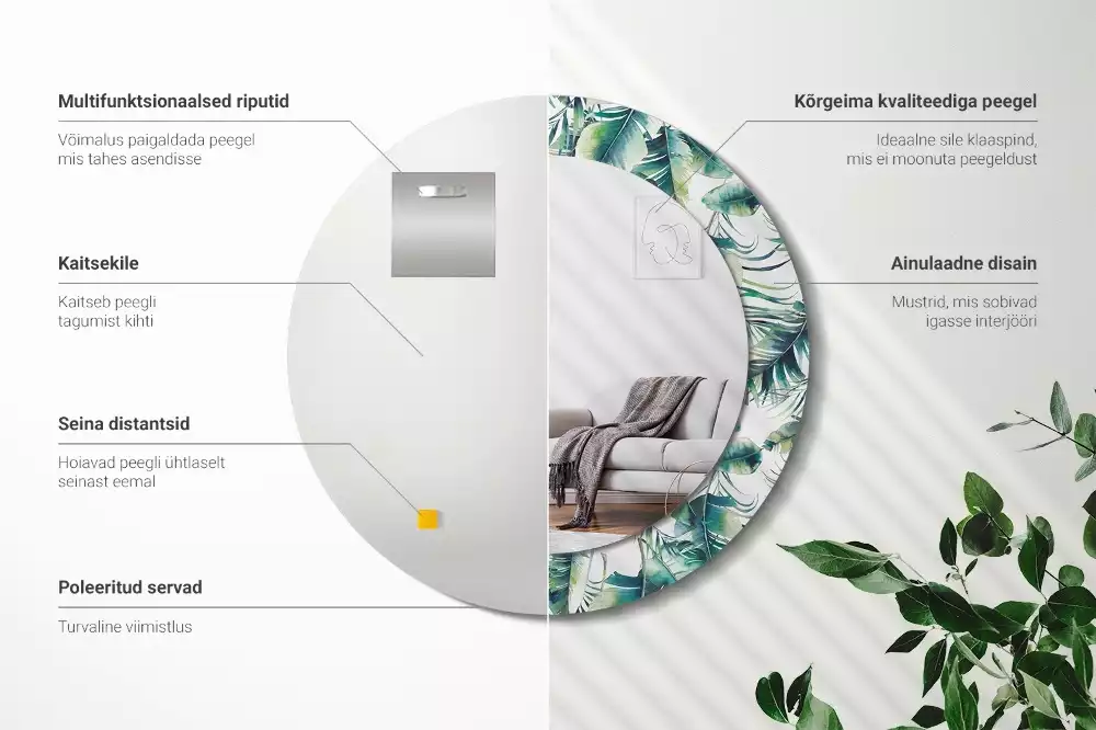 Espejo redondo con decoración Hojas