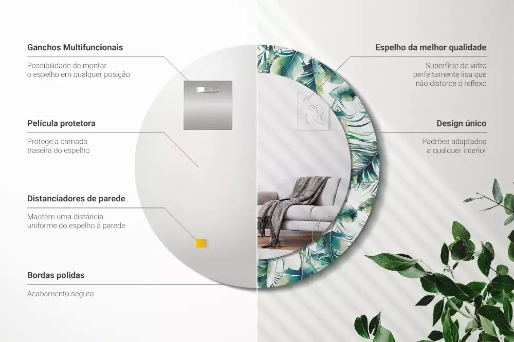 Espejo redondo con decoración Hojas