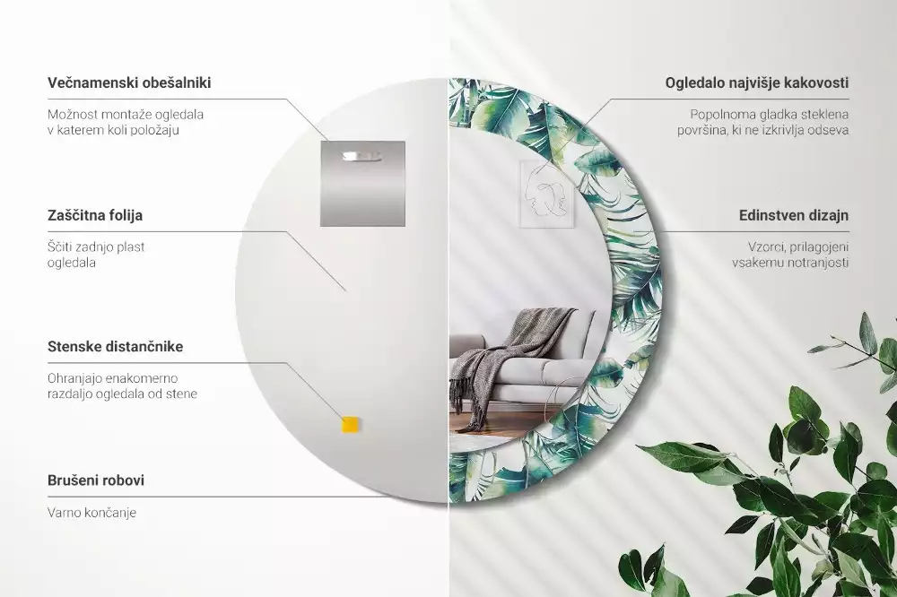 Espejo redondo con decoración Hojas