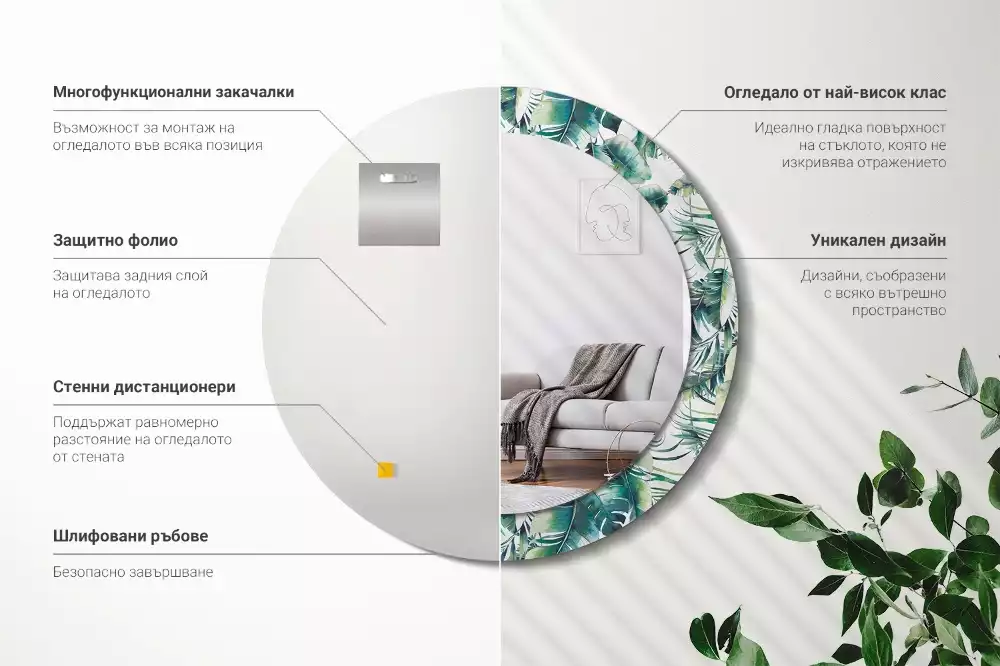 Espejo redondo con decoración Hojas