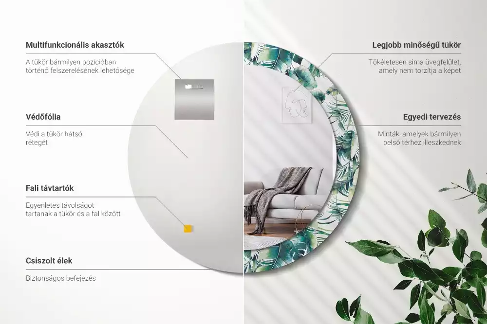 Espejo redondo con decoración Hojas