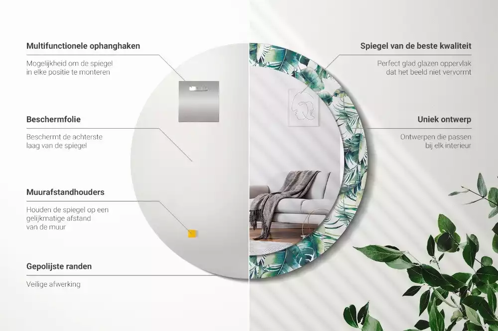 Espejo redondo con decoración Hojas