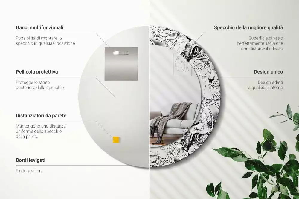 Espejo redondo impreso Gatos