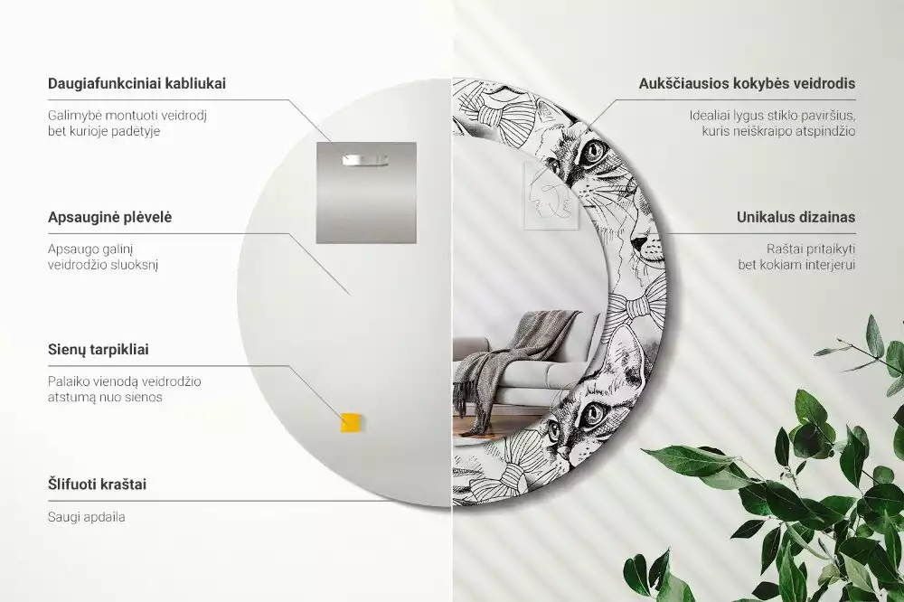 Espejo redondo impreso Gatos