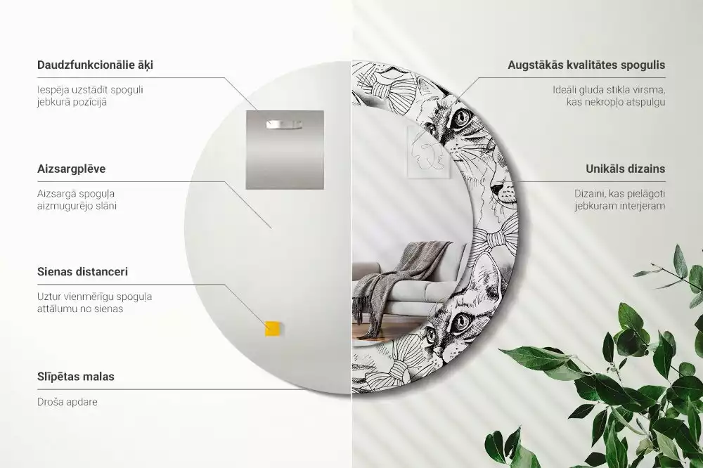 Espejo redondo impreso Gatos