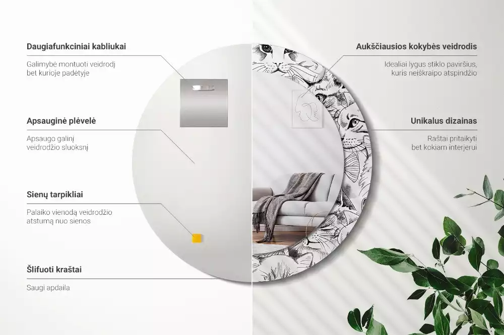 Espejo redondo impreso Gatos