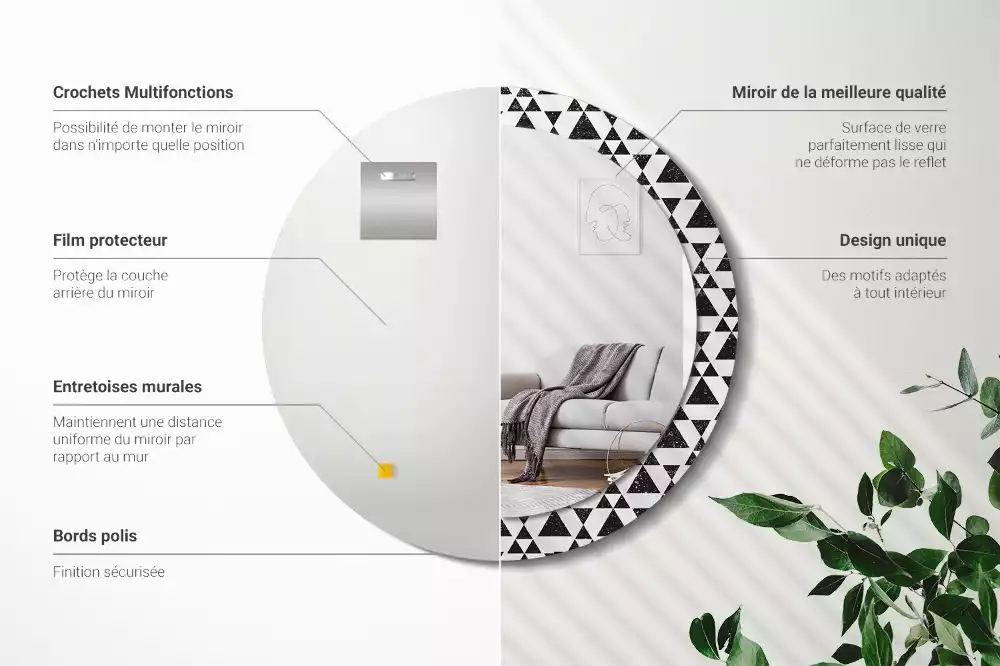 Espejo redondo con decoración Geometría de triángulos