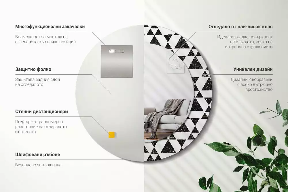 Espejo redondo con decoración Geometría de triángulos