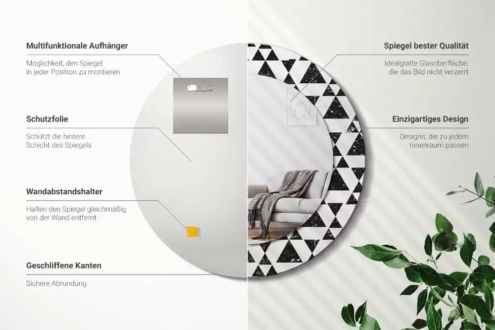 Espejo redondo con decoración Geometría de triángulos