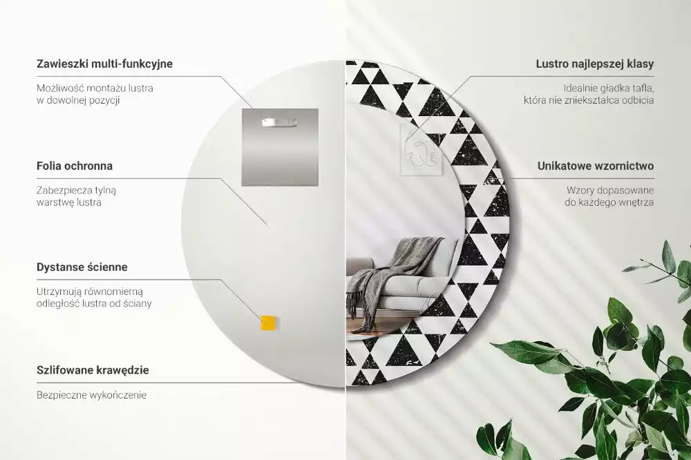 Espejo redondo con decoración Geometría de triángulos