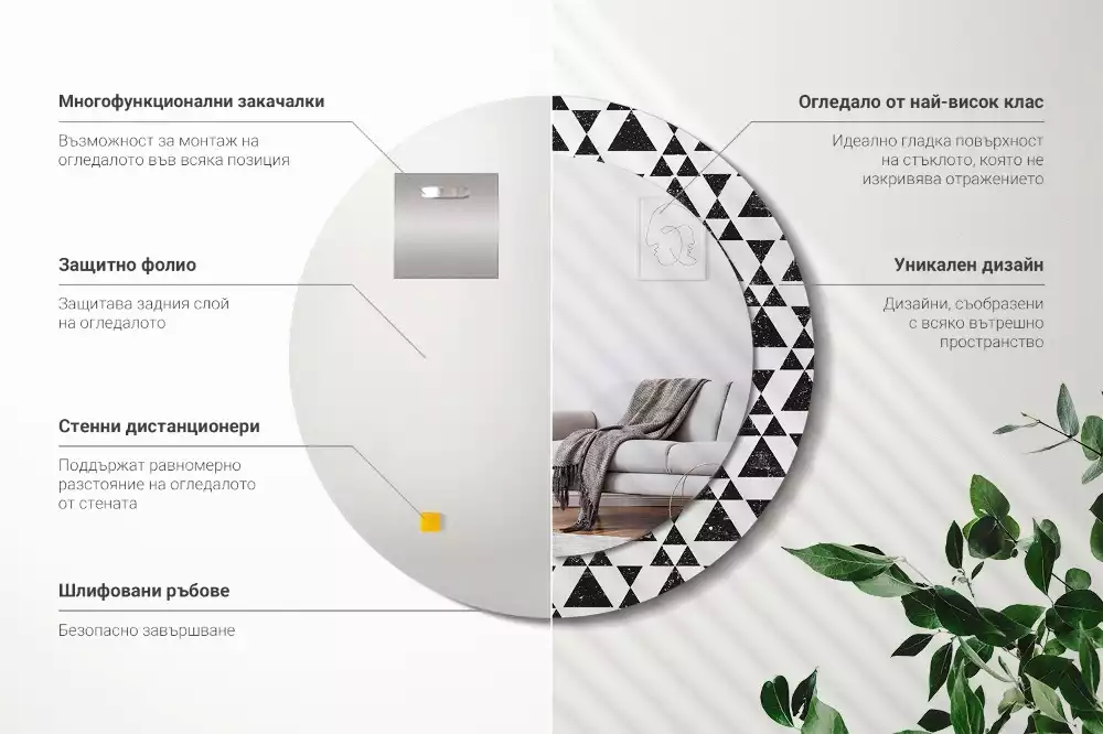 Espejo redondo con decoración Geometría de triángulos