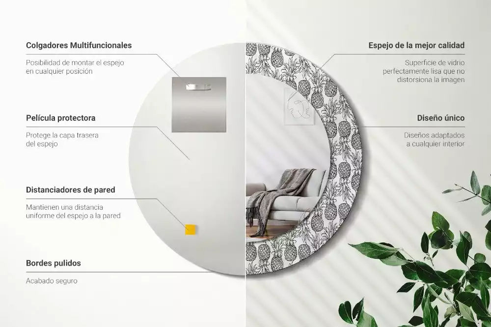 Espejo redondo estampado Piñas