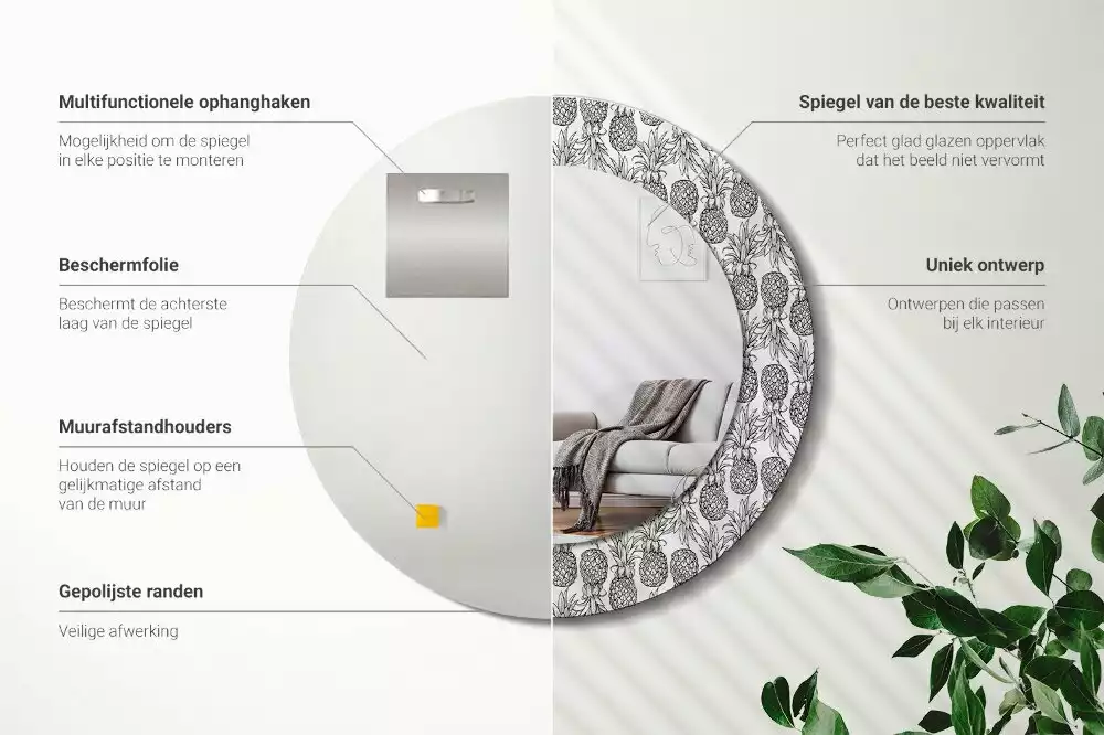 Espejo redondo estampado Piñas