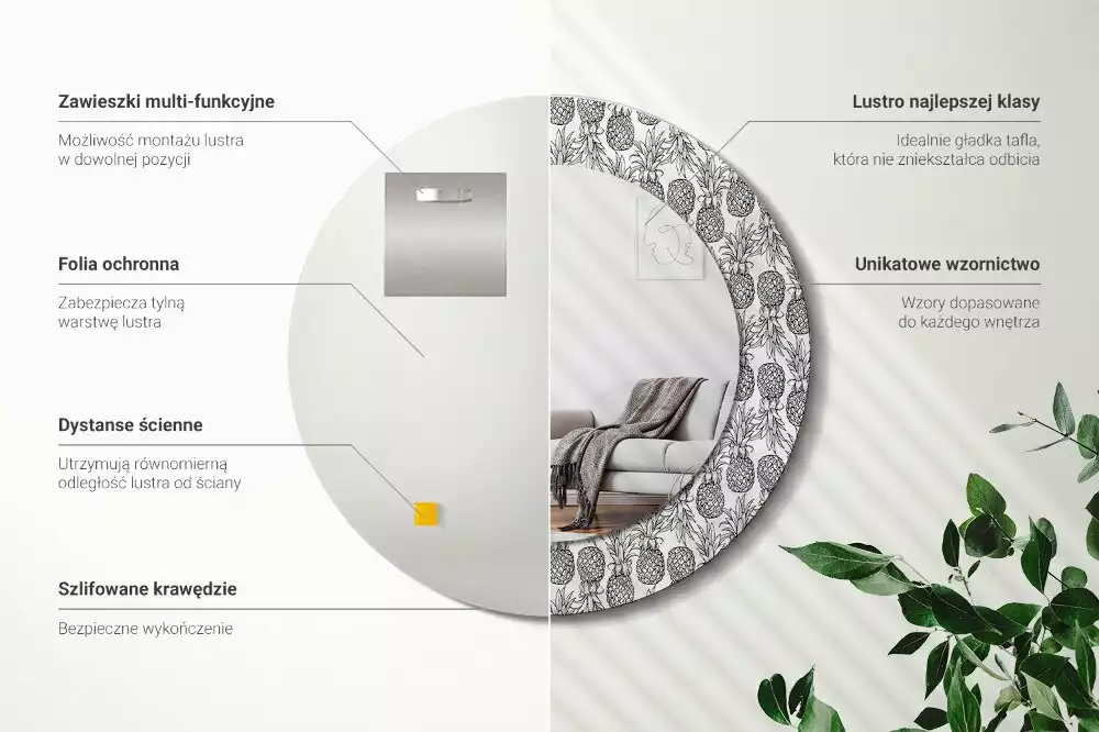 Espejo redondo estampado Piñas