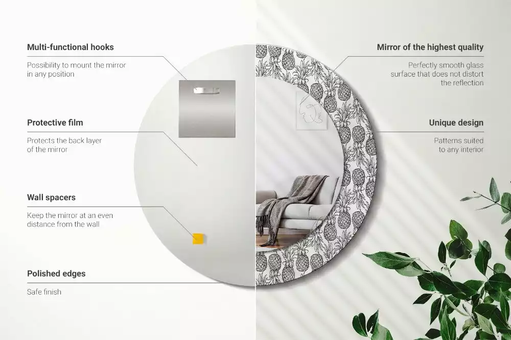 Espejo redondo estampado Piñas