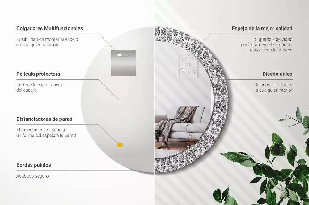 Espejo redondo estampado Piñas