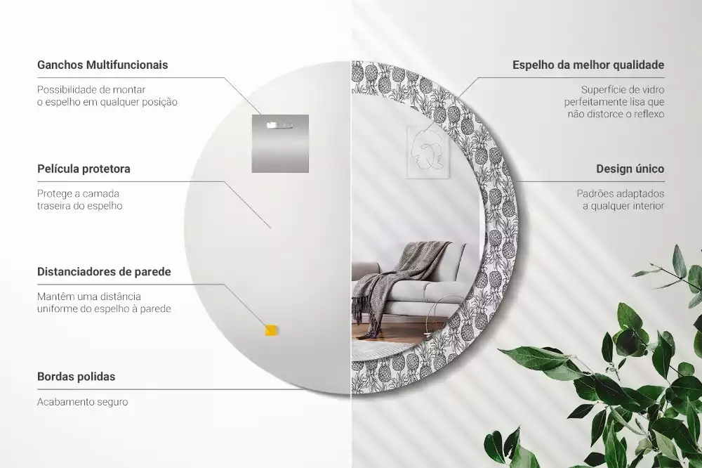 Espejo redondo estampado Piñas