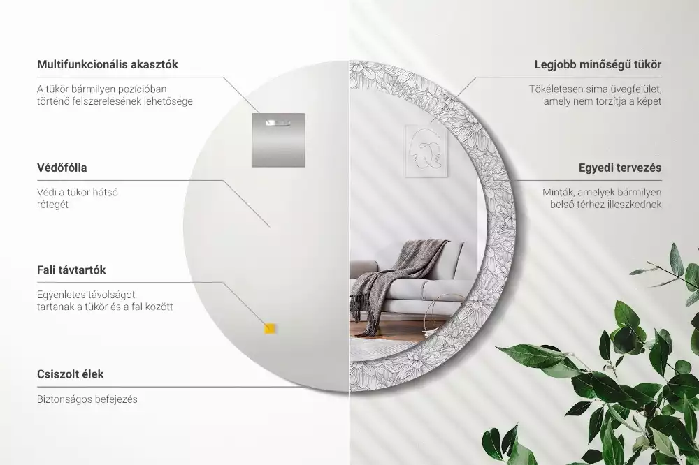 Espejo redondo estampado flores de loto