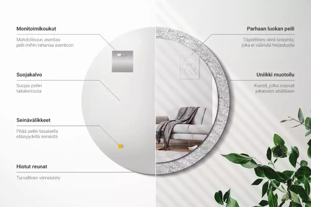 Espejo redondo estampado flores de loto