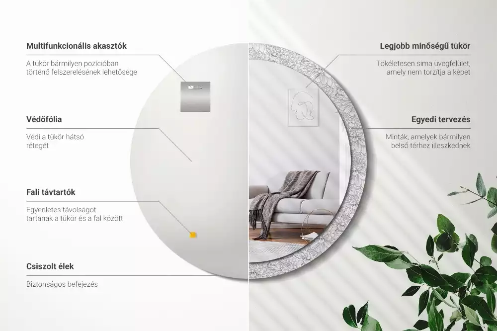 Espejo redondo estampado flores de loto