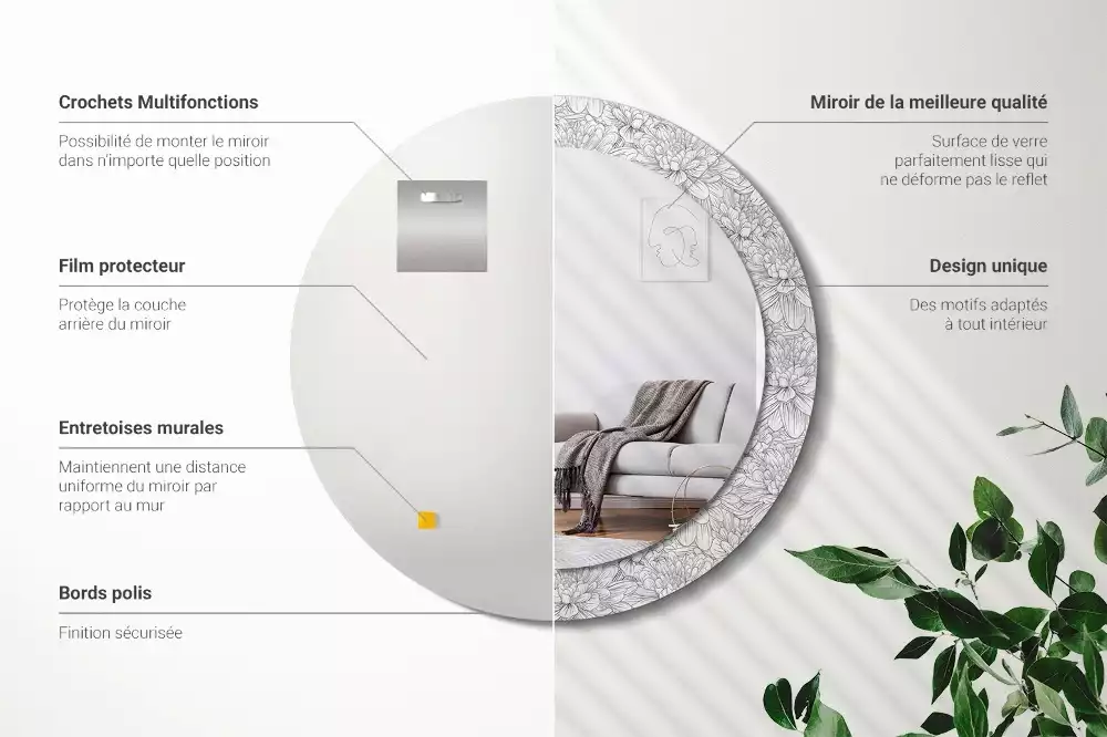 Espejo redondo estampado flores de loto