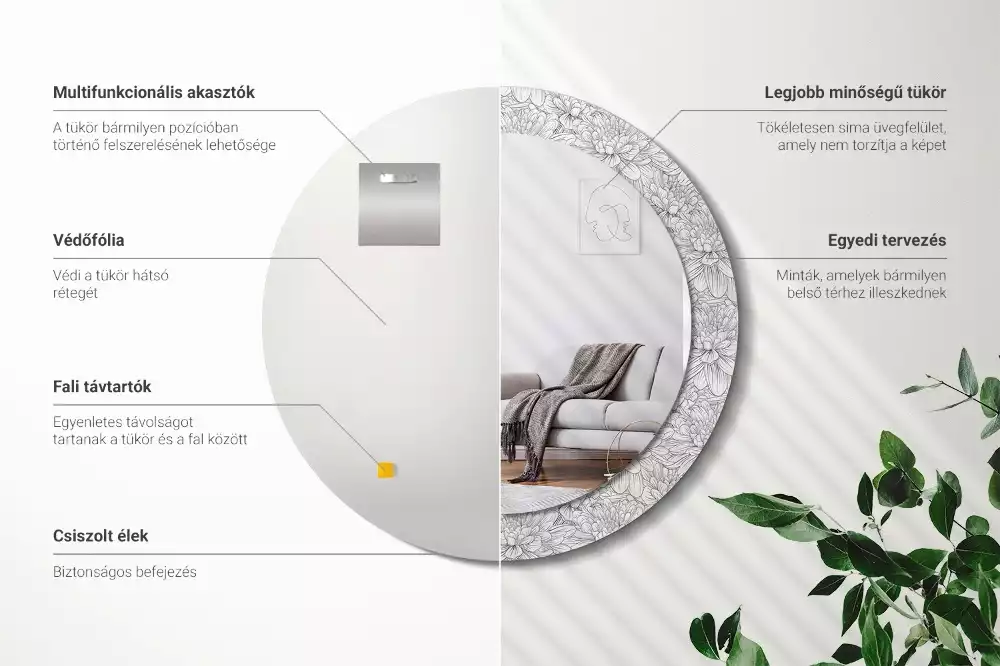 Espejo redondo estampado flores de loto