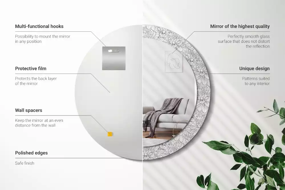 Espejo redondo estampado flores de loto