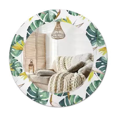 Espejo redondo con decoración Hojas tropicales