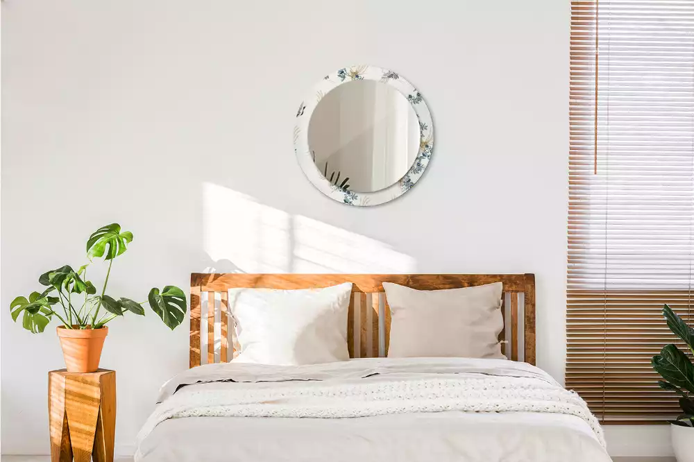 Espejo redondo estampado pájaros chinos