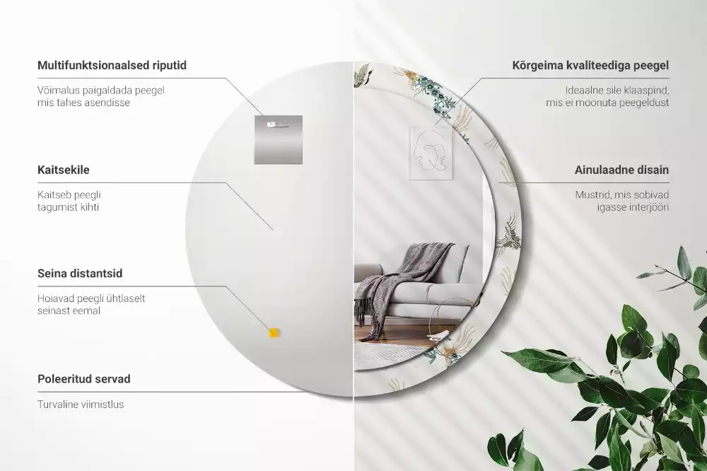 Espejo redondo estampado pájaros chinos