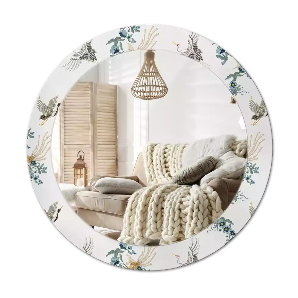 Espejo redondo estampado pájaros chinos
