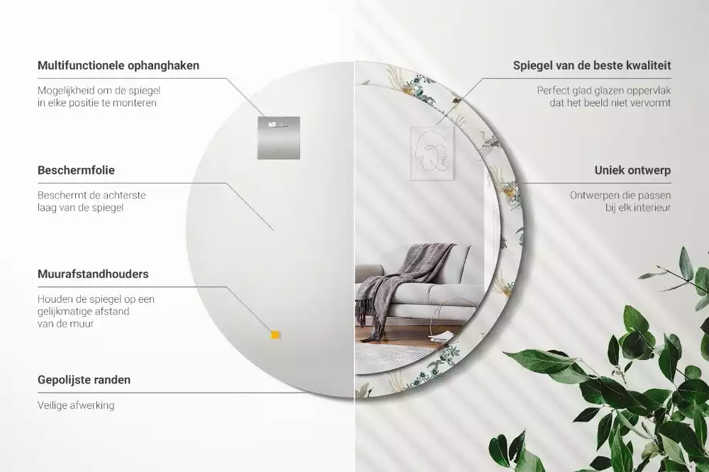 Espejo redondo estampado pájaros chinos