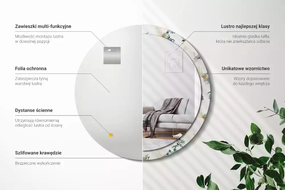 Espejo redondo estampado pájaros chinos