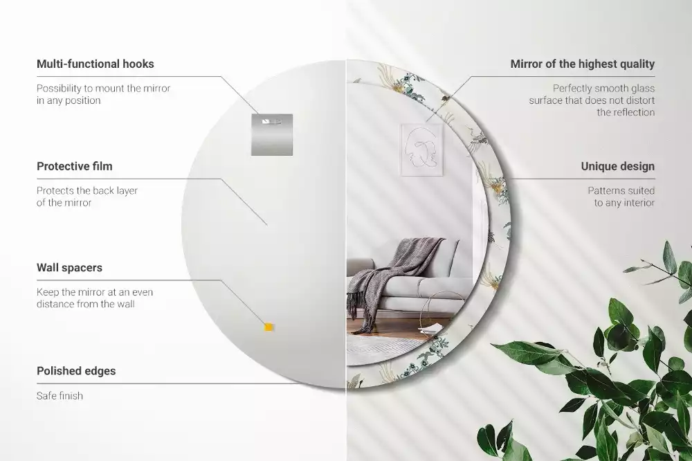 Espejo redondo estampado pájaros chinos