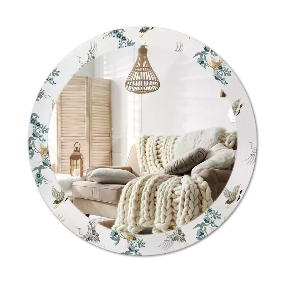 Espejo redondo estampado pájaros chinos