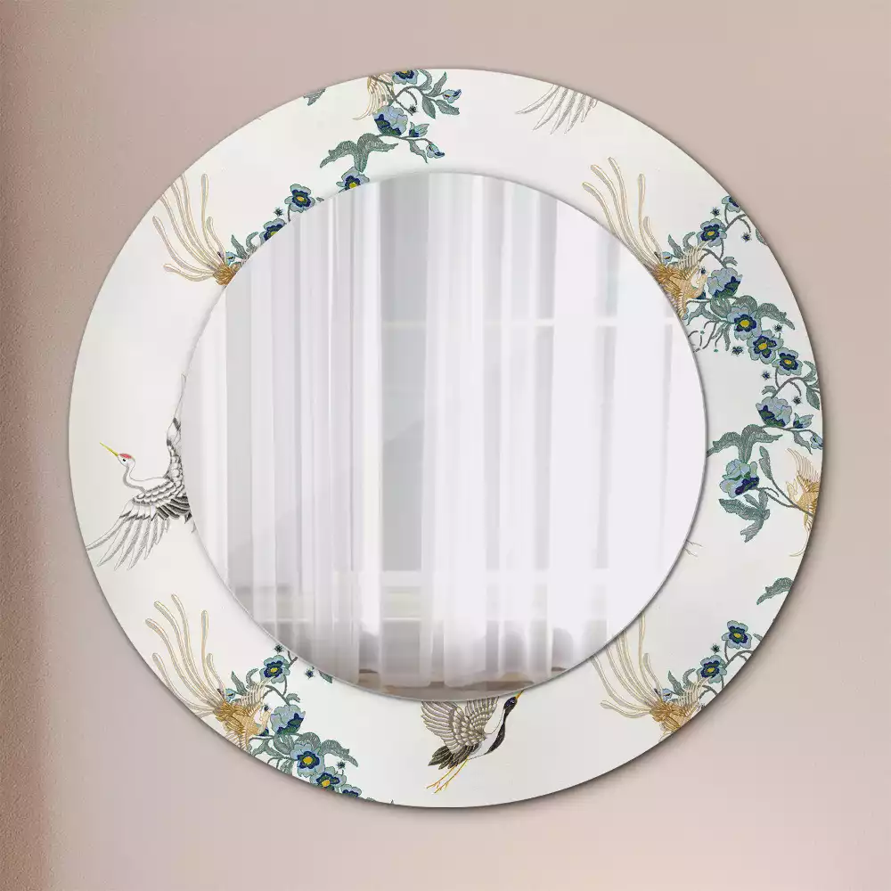 Espejo redondo estampado pájaros chinos