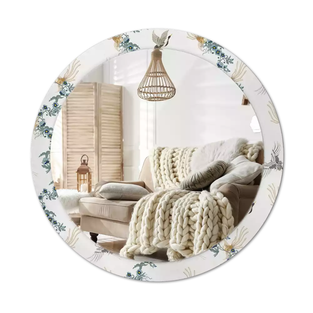 Espejo redondo estampado pájaros chinos