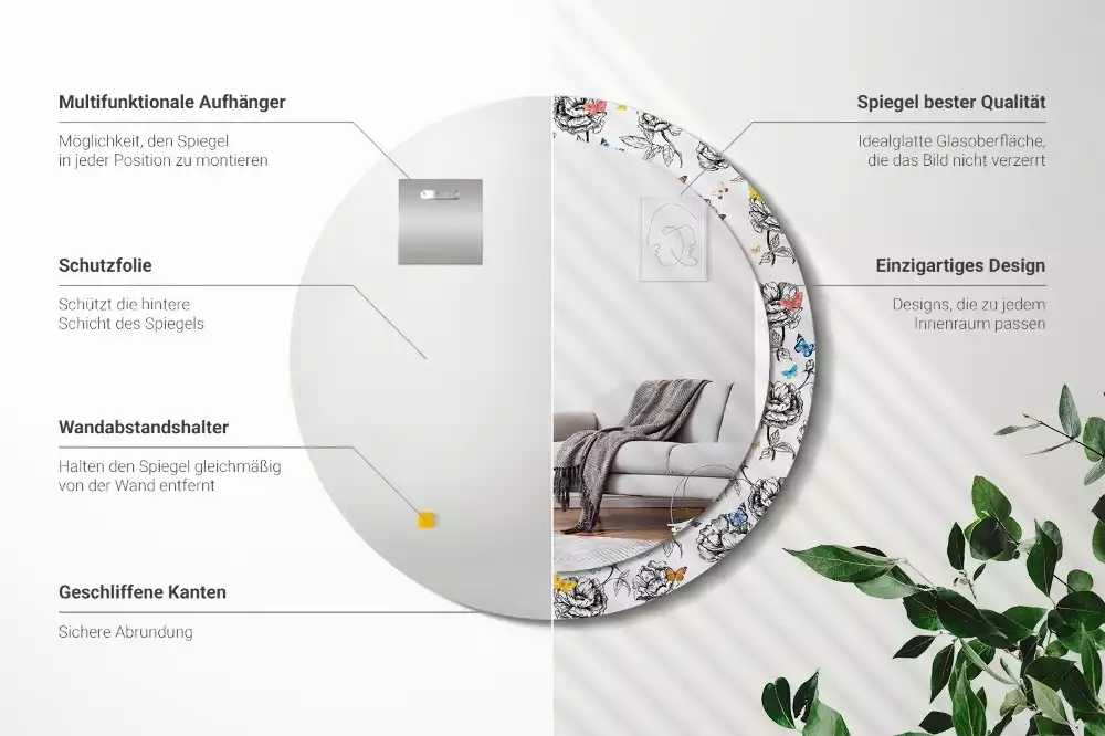 Espejo redondo impreso mariposas coloridas